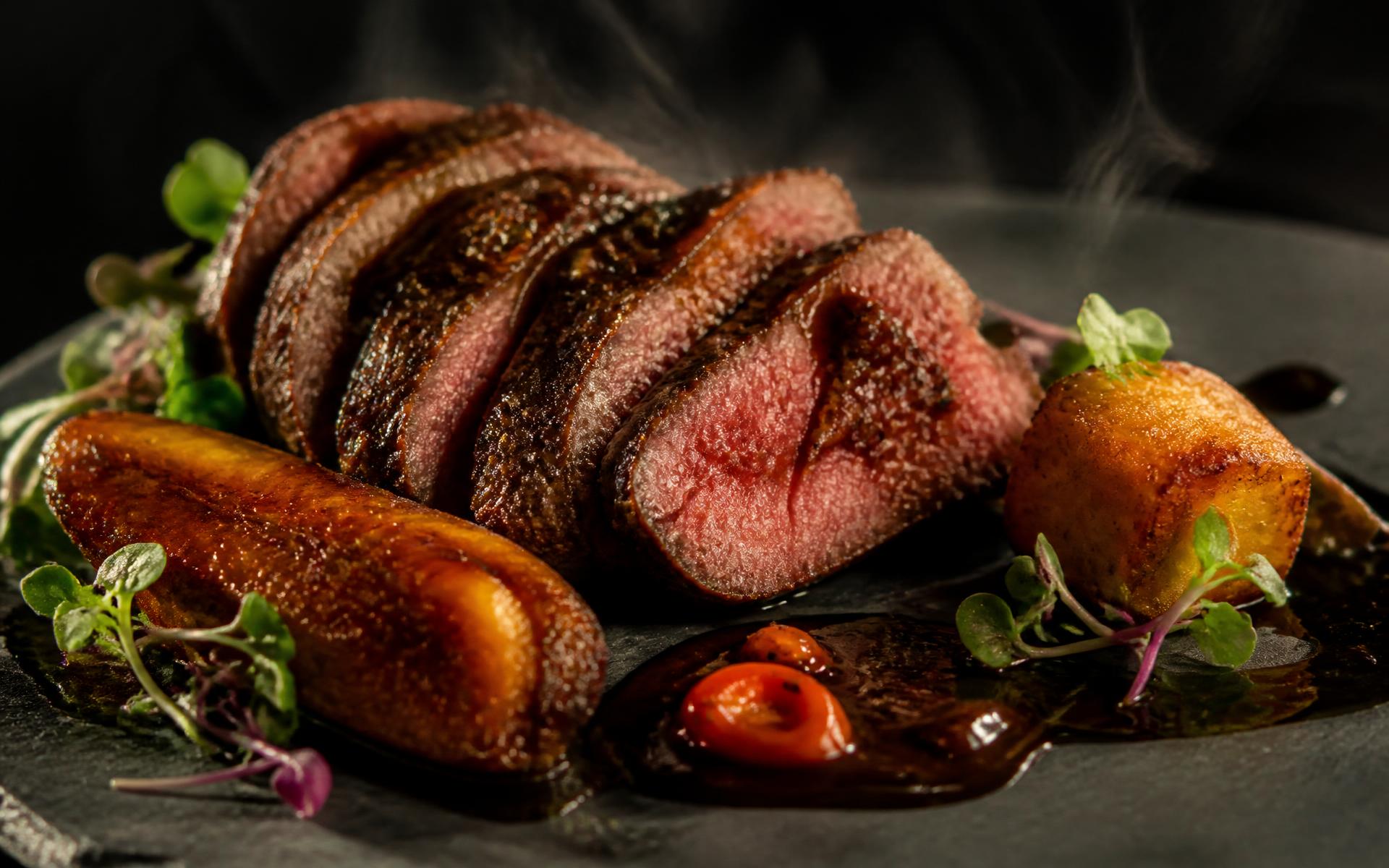 Jerk-spiced wagyu with plantain and aged rum reduction