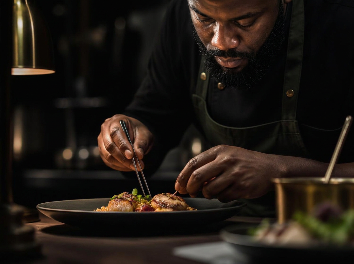 Chef Sinclair plating a dish